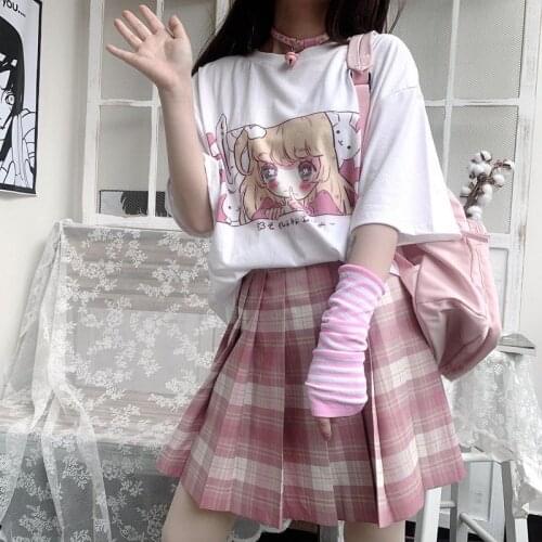 [Two-piece suit] JK uniform kawaii sets summer new two-dimensional animation fresh print short-sleeved T-shirt + pleated skirt