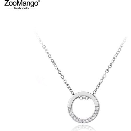 ZooMango Original Circle Pendant Chain Jewelry Mosaic Rhinestones Rose Gold Choker Necklaces For Women Chirstmas Gift ZN19042