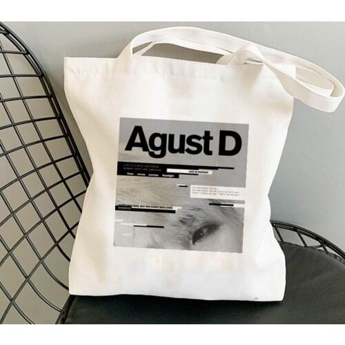 Agust D Fashion Funny Shopping Bag Cute Shoulder Canvas Bags Cool Wallet Harajuku Large Capacity Messenger Women Bags
