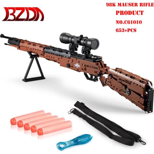 BZDA Technology Firearm Kar98k Mauser Rifle 95 Automatic Rifle Launch Building Blocks Shooting Toys Simulation PUBG Gun Model