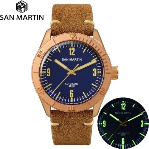 San Martin New Cusn8 Bronze Watches Automatic Diving Wristwatch Sapphire Glass Mens Mechanical Watch Relojes Water Resistant