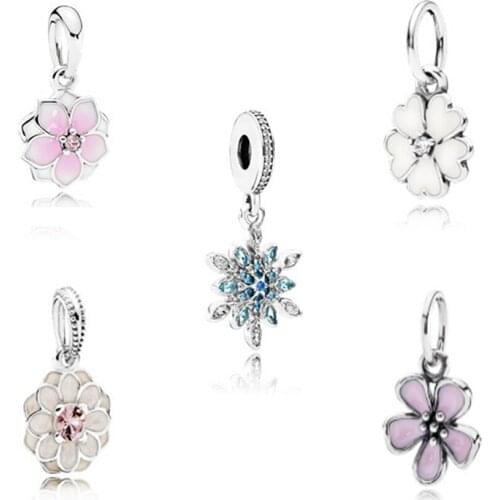 NEW 100% 925 Sterling Silver Natural Flower Flower Pendant Charm beads collocation Bracelet DIY bracelet Wholesale factory