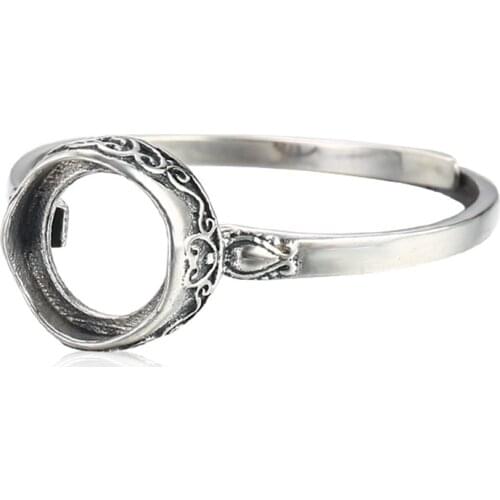 Ring Setting for 8x8mm Round Cabochons Antique Style Ring Blank Thai Sterling Silver Adjustable Ring Base SR0373