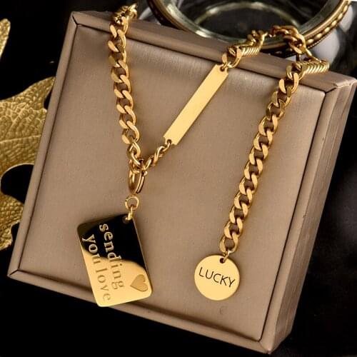 Colorfast 316L stainless steel multiple wearing Necklace square pendant luxury romantic fashion womens gift jewelry