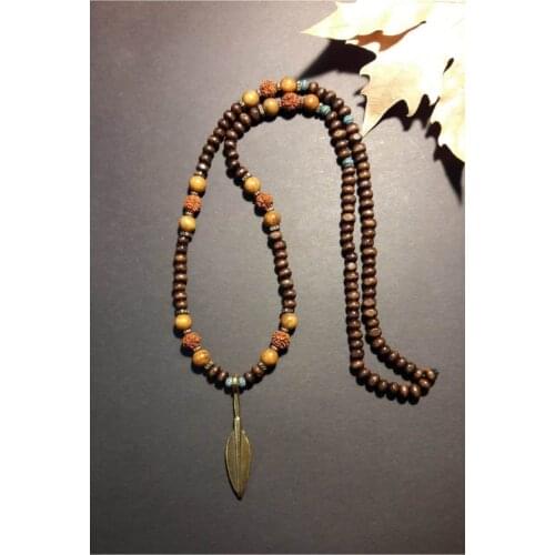 Rudashka Sandalwood Spearhead Ethnic Necklace Bohemian Yoga Jewelry Rosary 2021 Summer кулоны и под вески Collier кулон Natural