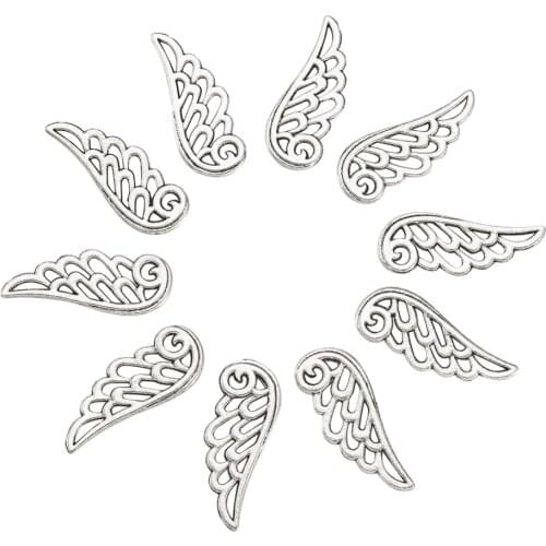 PandaHall 20pc 24x9.5mm Antique Silver Color Wing Pendant Tibetan Silver Alloy Jewelry Making DIY Pendants for Necklace Bracelet