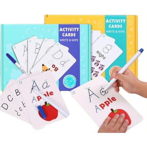 Rewritable Alphabets Flash Cards Marker Sharpener Kit Educational Children Toy Color Fruit Pairing Smooth Surface Flash Card Set