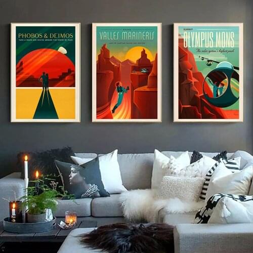 Retro Space Explorer Travel Prints Canvas Space Landscape Wall Art Poster Painting Cartoon Pictures Modern Home Decor No Frame