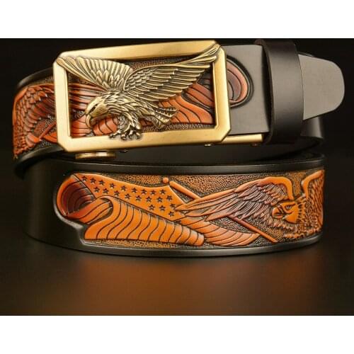 New Style Eagles Spread Their Wings Buckle Belt Fly Eagle Pattern Genuine Leather Belts for Men Leisure Waistband Strap