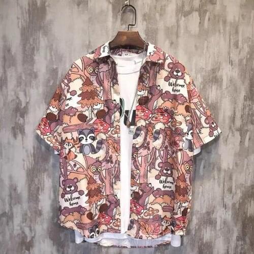 Cute Loose Shirts Oversize High Street Shirts Japanese Men Funny Shirts Short Sleeve Harajuku Shirt Summer Punk Blouse Shirt