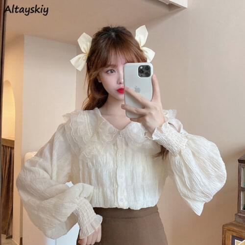 Shirts Women Spring Kawaii Japanese Style Sweet Tops Cute Ruffled Camisas Mujer Tender Casual Holiday Elegant Design All-match