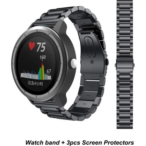 Stainless Steel Wristband for Garmin Vivoactive 3 Watch Band Replacement Bracelet Strap + LCD Screen Protectors for Vivoactive3