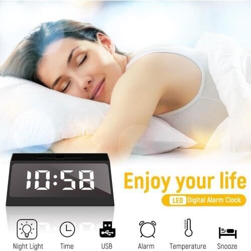 LED Mirror Digital Alarm Clock Thermometer Perpetual Calendar Multifunctional Snooze Clock Home Decoration