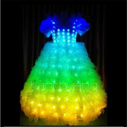 TC-22 Programmable led costumes Full color colorful light skirt party wear RGB ballroom dance costume sexy dress performance dj