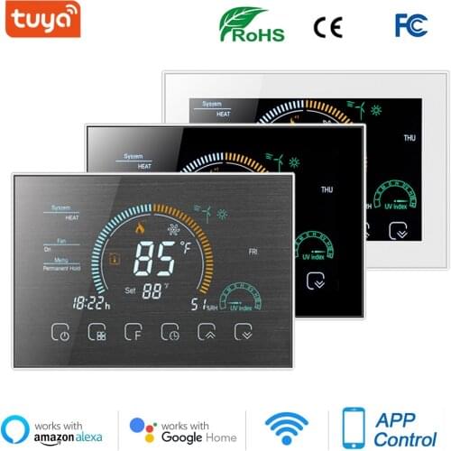 TUYA Heating Digital Touch Screen Thermostat 24V Wireless WIFI Programmable Heat Pump Thermostat HVAC System Alexa Voice Control