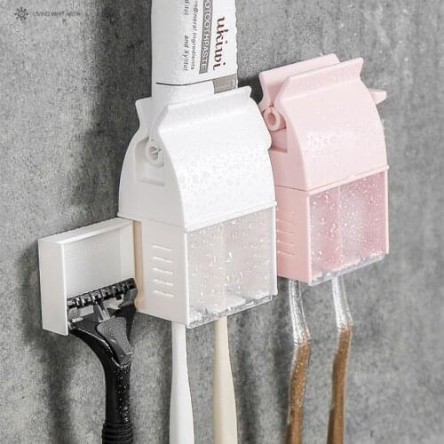 Bathroom Toothbrush Rack Lazy Toothpaste Tube Squeezer Dispenser Wall-mounted Traceless Tooth Brush Stand Rack Toilet Supplies