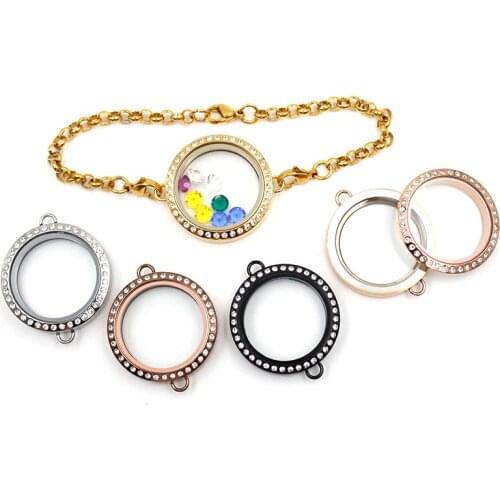 Twisted-off Stainless Steel Silver color/Rose Gold/Black Czech Crystals Locket Bracelet (no chain, only locket)