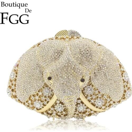 Boutique De FGG Dazzling Crystal 3D Elephant Shape Women Evening Bags Wedding Party Diamond Clutch Purse Bridal Handbags