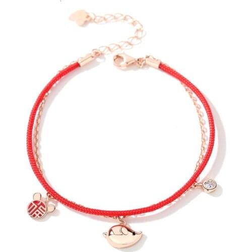 Bracelet female s925 sterling silver original design double woven hand rope Year of the Rat Birthday Red Rope New Year jewelry g
