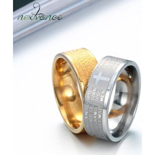 Nextvance Bible Jesus Cross Corrosion Rings Religious Gold Silver Color Stainless Finger Ring For Women Men Protection Jewelry