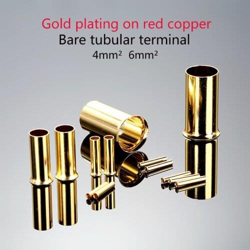 10pcs Gold Plated terminal Cold Pressed Wiring of Pressed Wire Copper Sleeve Needle Tube 4mm² 6mm²