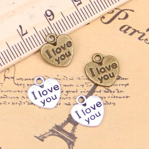 30pcs Charms heart i love you 12x11mm Antique Pendants,Vintage Tibetan Silver Jewelry,DIY for bracelet necklace
