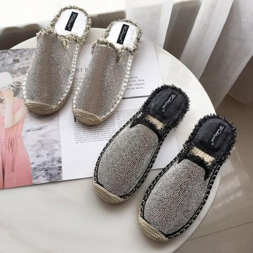 2019 ladies rhinestone slippers fashion Roman style womens shoes spring autumn new slide casual shoes Kapcie kobiety X8-43