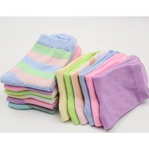 5 Pairs Women Short Socks Candy Color Striped Breathable Absorb Sweat Cotton Lady Socks Simple Cute Girl Sock Meias winter socks