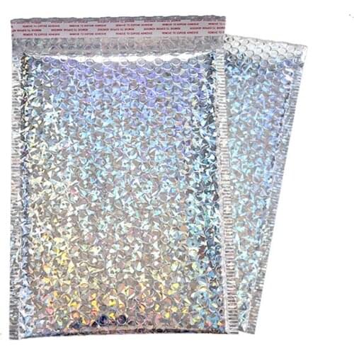 50PCS/Pack Laser Silver Packaging Shipping Bubble Mailer Gold Foil Plastic Padded Envelope Gift Bag Mailing Envelope Bag