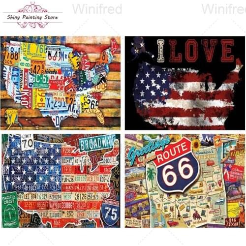 5D DIY Diamond Painting Map of America Flag Full Square/Round Diamond Embroidery Cross Stitch Rhinestone Mosaic Art Decoration