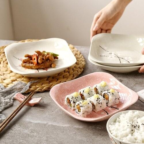 7 inch Ceramic Deep Plate Wishful Plate Square Plate Korean Style Hand-painted Underglaze Dinner Plate Home Restaurant Rice Plat