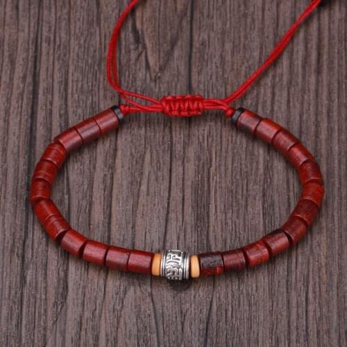 KEJIALAI Six Word Mantra Red Sandalwool Bracelets Jewelry Strand Designer Meditation Buddhism Pray Safe String KJLFZ112