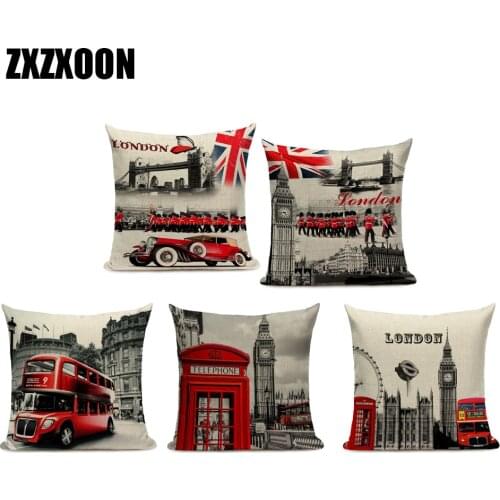 British London Style Scenic Building Soldier Bus Cushion Cover for Sofa Car Home Pillow Case Cover Living Room Decoration