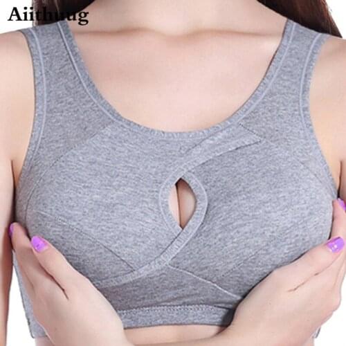 Aiithuug Full Cups Yoga Bra Cotton Fabric Inner Cup Stretchy Sports Bra Medium Support Workout Yoga Tops Sexy Hollow Strappy