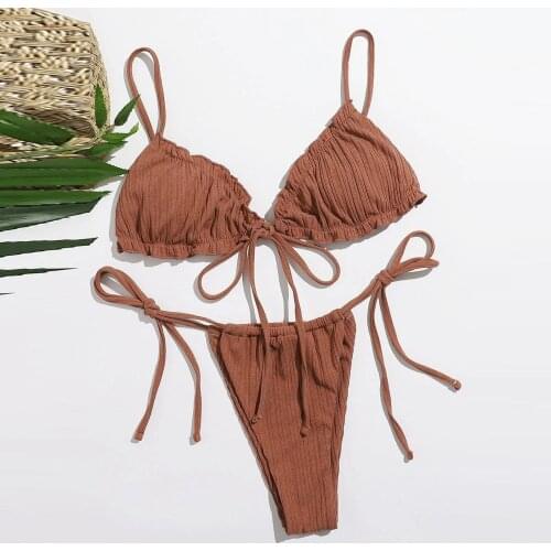 Dropshipping Sexy Bikini Female Swimsuit Women Solid Swimwear Two-piece Bikini Set Strap Triangle Bathing Suit Bikini Mujer 2021