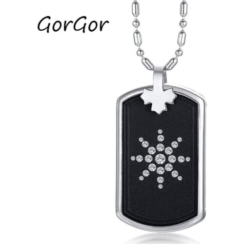 GorGor New Arrivals Fashion Stainless Steel Lava Stone Inlaid Rhinestone Pendant Necklace for Fashion Women Jewelry Gift PN-1220