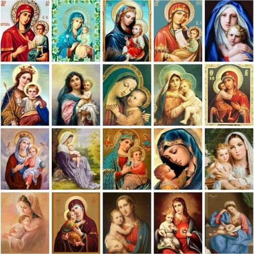 Huacan Diamond Painting Religion Handmade Gift Full Drill Mosaic Virgin Mary Embroidery Diamond Art Home Decor