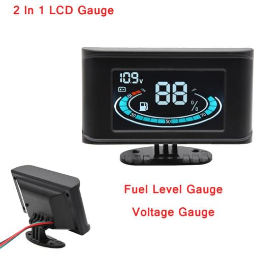 2 In 1 LCD Digital Gauge Meter with Sensors Volt Gauge Voltage 12V 24V LCD Alarm Gauge Fuel Level Gauge for Auto Car Truck
