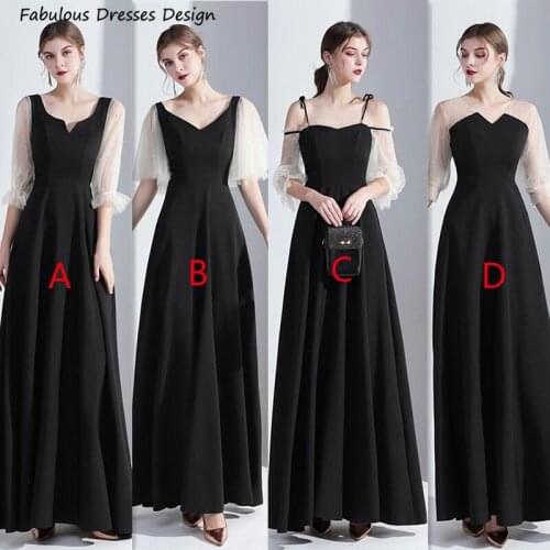 Exquisite Ankle Length Bridesmaid Dresses Black A Line Beaded Half Sleeve Maid Of Honor Dress 2021 Long Wedding Party
