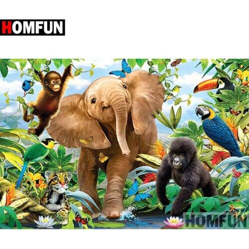 HOMFUN Square Round Drill 5D Diamond Painting Environmental Crafts Full Diamond Embroidery "Animal friend" Home decor A09035