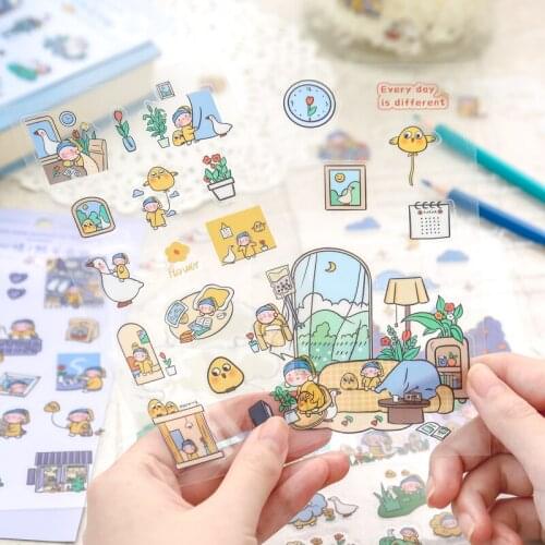 2pc Cute Cartoon Girl Stationery Sticker DIY Daily Creative Scrapbooking Hand Account Materials PVC Kawaii Planner Deco Stickers