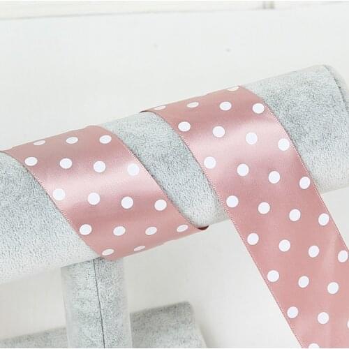 6 Color 1m/lot 38mm White Dot Satin Ribbon Diy Bowknot Material Printed Polyester Ribbons Webbing For Sewing Craft Accessories
