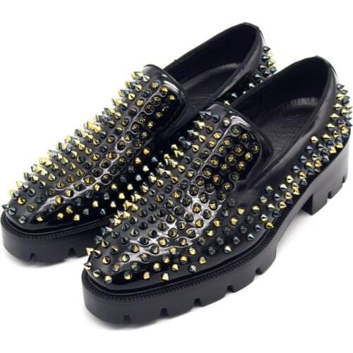 Spike Rivets Loafers for men High Platform Leather Formal Business Handmade Shoes Size euro 38-46