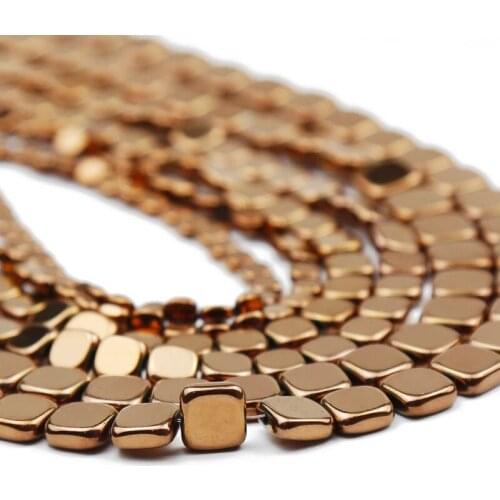 Copper Natural Hematite Stone Flat Square Spacers 4/6/8MM Loose Beads For Jewelry Making Diy Charm Bracelets Accessories