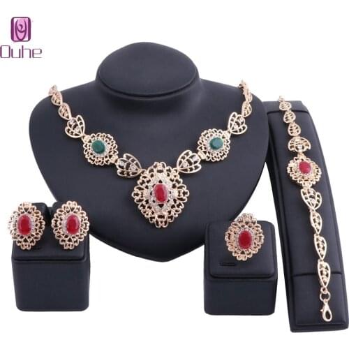 Fashion African Jewelry Sets Women Costume Nigerian Wedding Crystal Gem Jewelry Set Brand Dubai Gold Color Jewelry Set
