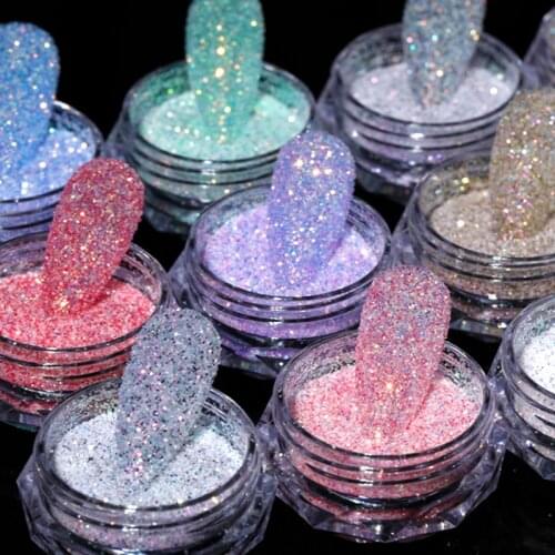 Sea Salt Nail Crystals Rhinestones Powder Rainbow Color Glitter Shiny Pigment iridescent Glass Micro Drill Nail Art Decoration