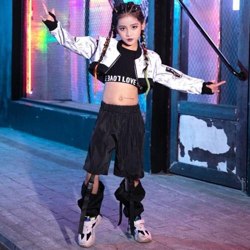 New Hip Hop Dance Costumes Children Fashion Reflective Short Coat Girls Jazz Clothes Stage Outfit Kids Performance Wear DN4550