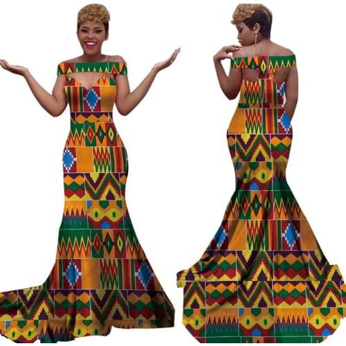 African Print Long Mermaid Dress for Women Bazin Rich Patchwork Sleeveless Party Wedding Dresses African Design Clothing WYD03