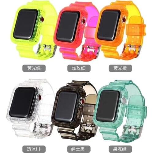 For iwatch 4 3 2 1 Strap For Apple Watch SE silicone band back case series 6 5 clear Bracelet 2 in 1