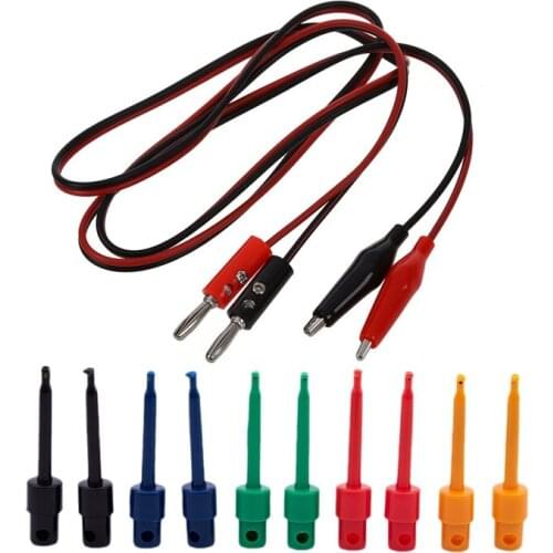 Retail 12 Pcs Large Round Single Clip Hook Test Probe for Electronic Test Red Black Banana Plugs To Alligator Clips Probe Test C